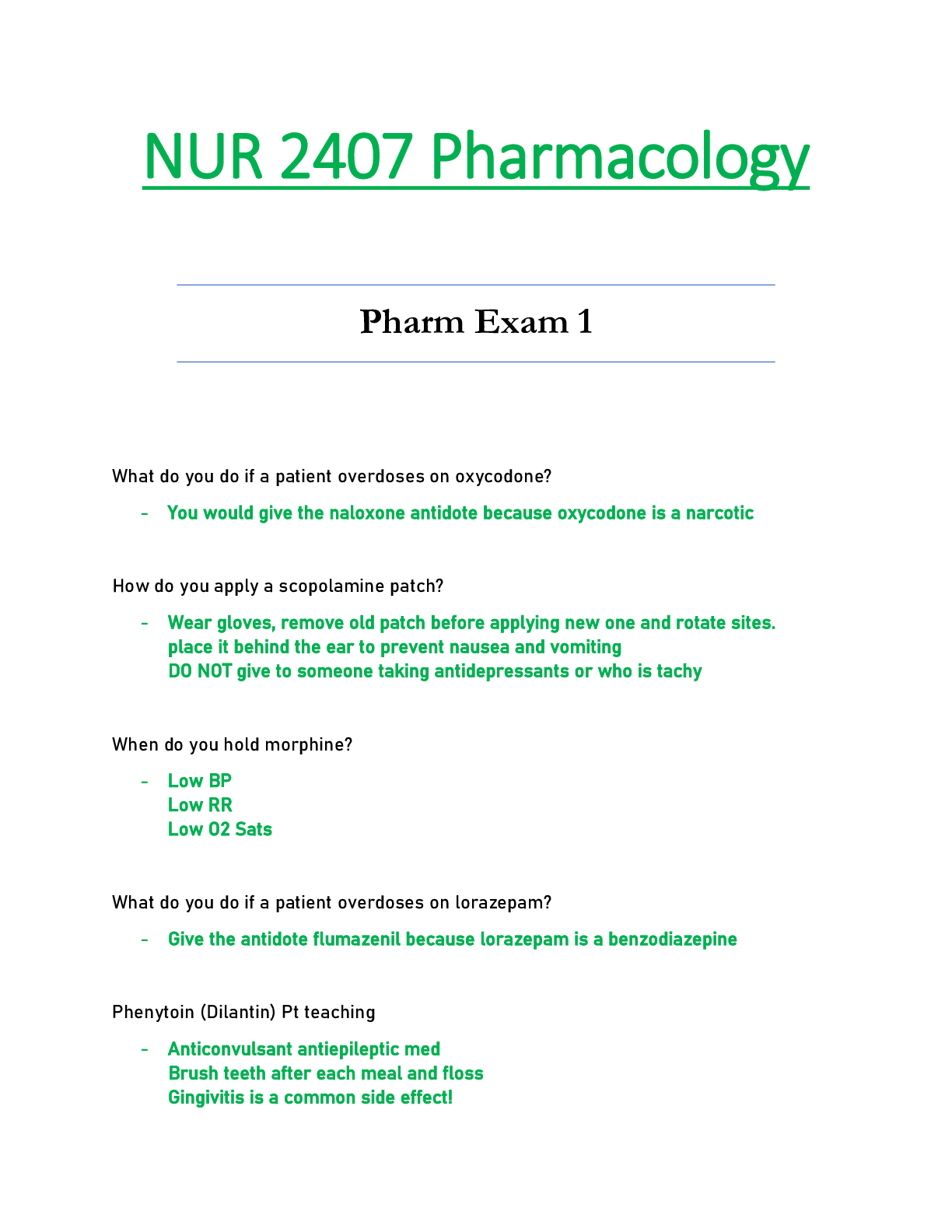 Preview image for NUR2407 / NUR 2407 Exam 1 (Latest): Pharmacology - Rasmussen